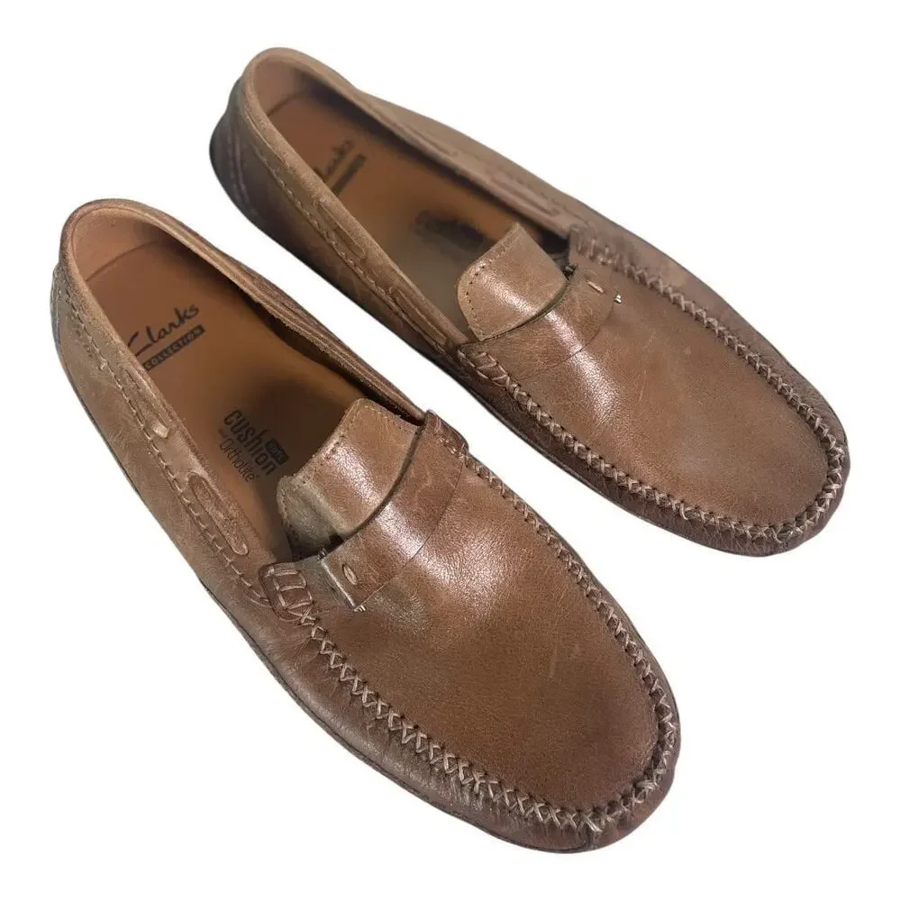 Clarks Men’s Markman Brown Leather Slip On Driver Loafers Size 10m